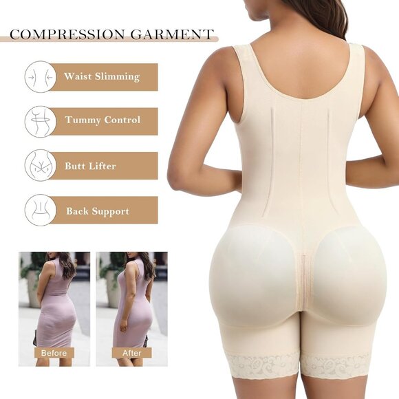 Women's  Tummy Control Body Shaper Beige Shapewear Postpartum Butt Lift Garment - Picture 5 of 5